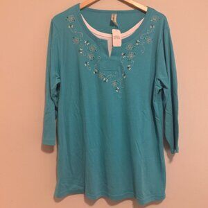 Decorated Gemmed Blue Top